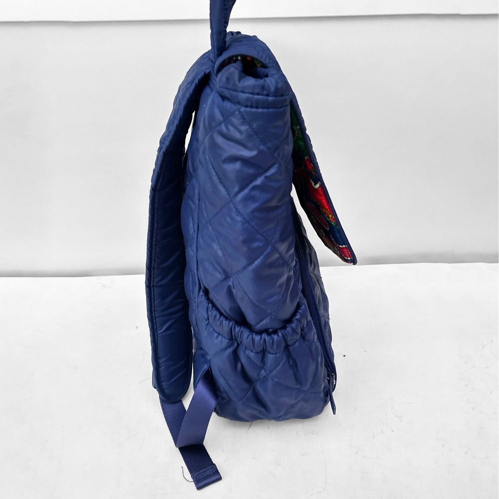 Vera Bradley Navy Blue Quilted Nylon Paisley Lining Drawstring Flap Backpack - Picture 3 of 10